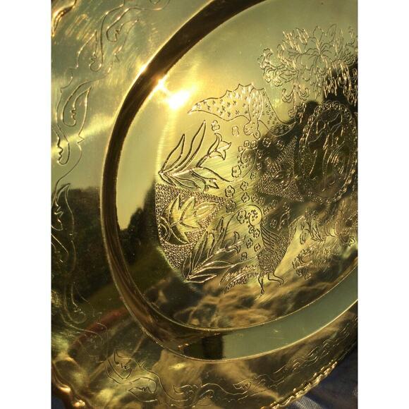 Giant brass serving platter 24"X18" birds tray oriental asian gold partridge MCM - Picture 3 of 16